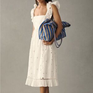 Anthropologie Blue and Tan Tote Bag